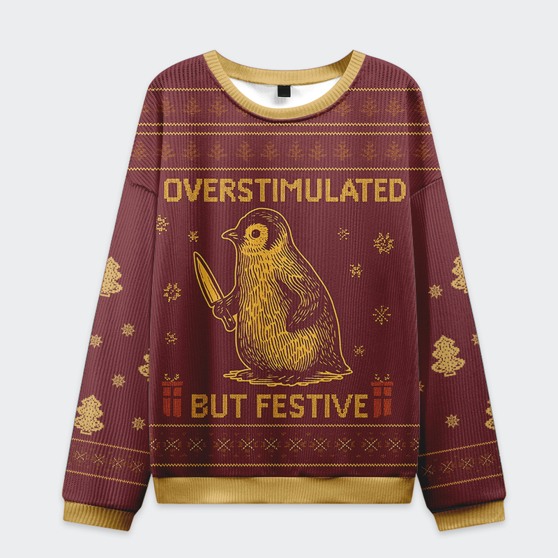 Tokyo-Tiger Penguin Overstimulated but Festive Christmas Ugly Sweatshirt