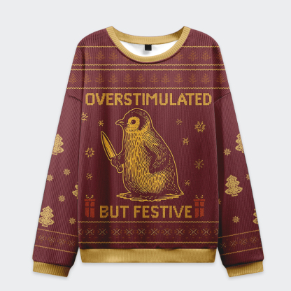 Tokyo-Tiger Penguin Overstimulated but Festive Christmas Ugly Sweatshirt