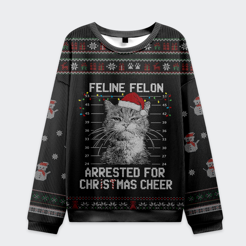 Tokyo-Tiger The Arrested Cat Christmas Ugly Sweatshirt