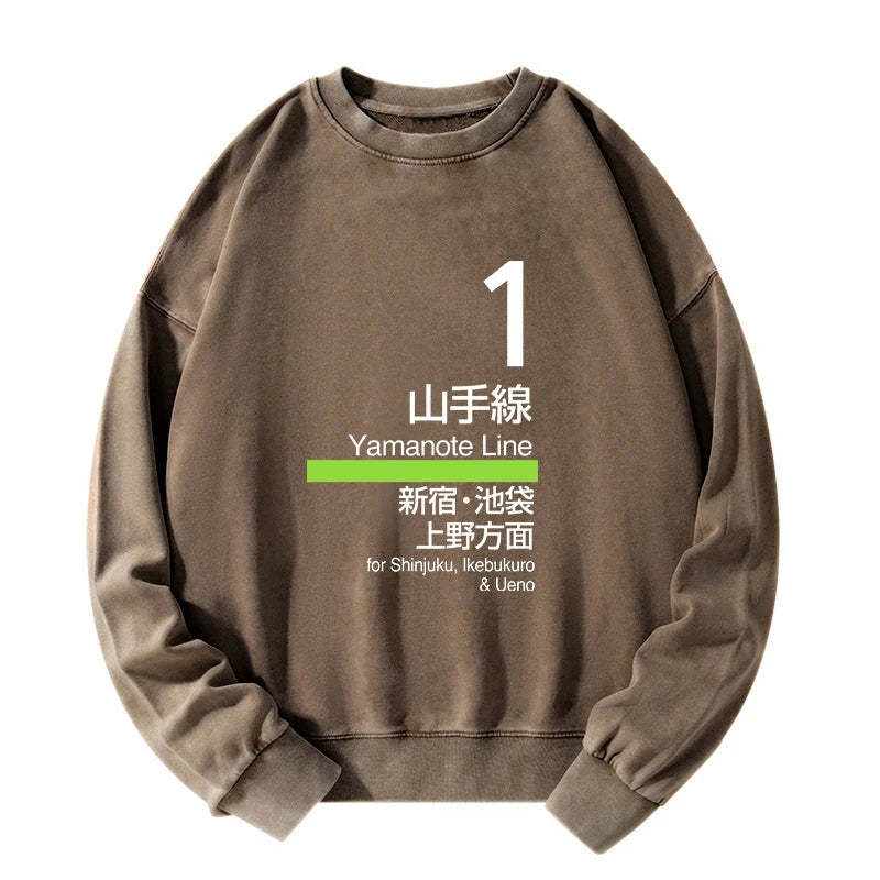 Tokyo-Tiger Tokyo Yamanote Line Platform Sign Washed Sweatshirt