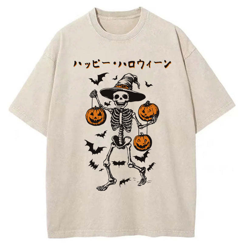 Tokyo-Tiger Skeleton Spooky Season Halloween Washed T-Shirt