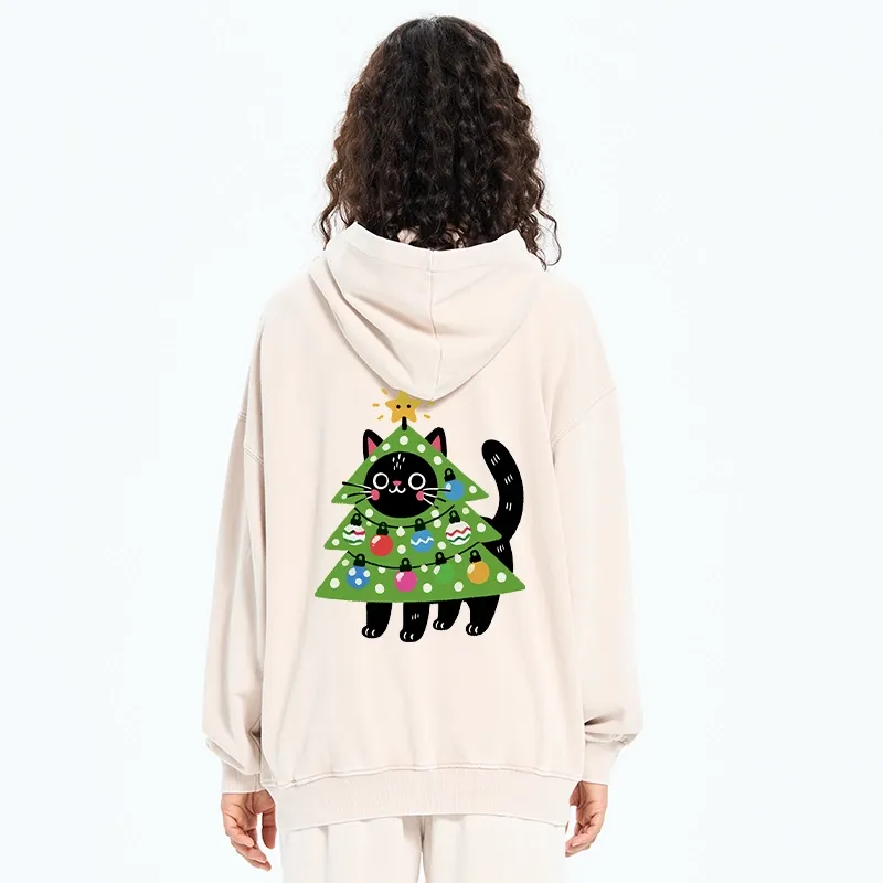 Tokyo-Tiger Christmas Tree Cat Washed Zip Hoodie