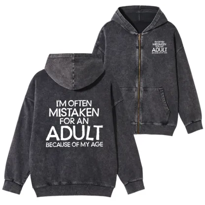 Tokyo-Tiger Old In Age But Young At Heart Washed Zip Hoodie