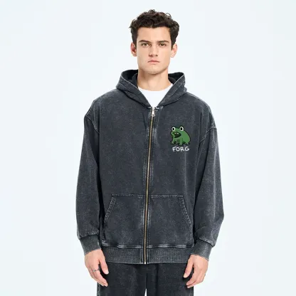 Tokyo-Tiger Funny Forg Japan Washed Zip Hoodie