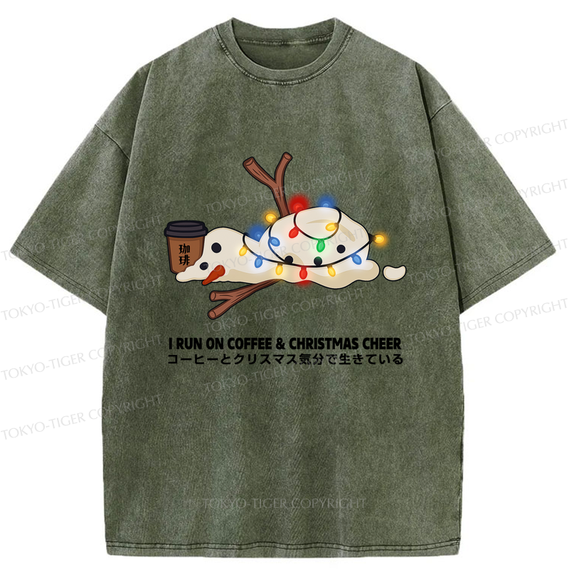 Tokyo-Tiger I Run On Coffee & Christmas Cheer Washed T-Shirt