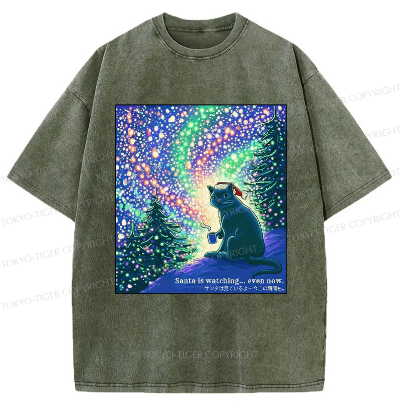 Tokyo-Tiger Santa Is Watching... Even Now Washed T-Shirt