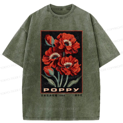 Tokyo-Tiger Timeless Poppy Stamp Washed T-Shirt