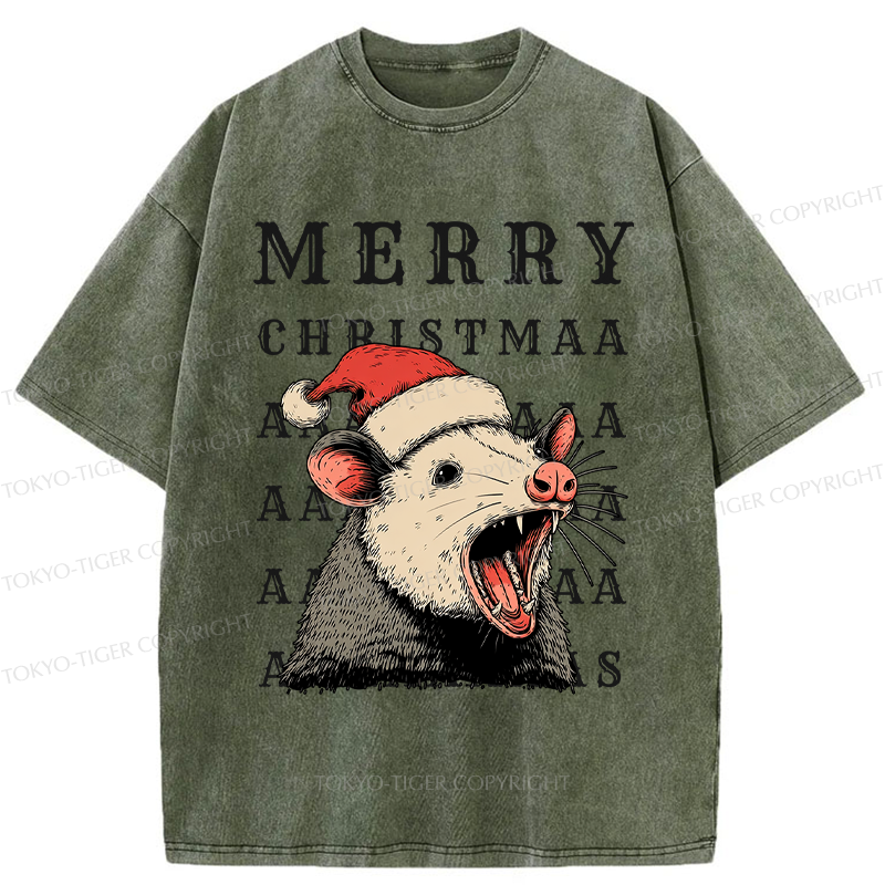 Tokyo-Tiger Opossum Merry Scream-mas Washed T-Shirt