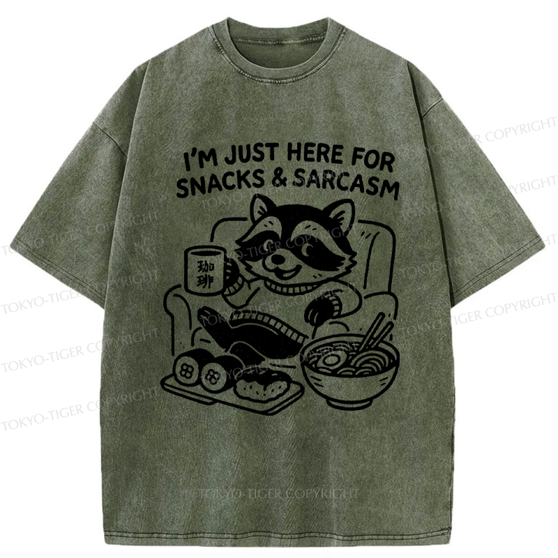 Tokyo-Tiger Funny Raccoons for snacks and sarcasm Washed T-Shirt