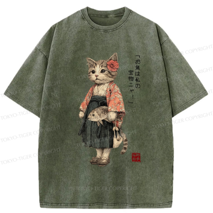 Tokyo-Tiger Cat Princess With Her Treasure Washed T-Shirt