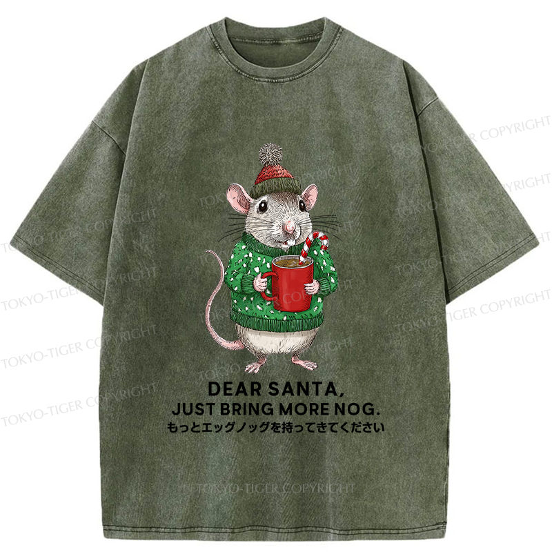 Tokyo-Tiger Nog-Loving Holiday Mouse Washed T-Shirt