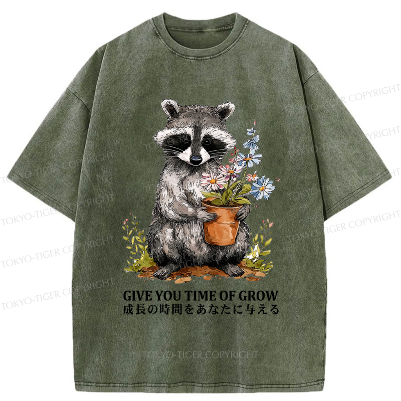 Tokyo-Tiger Nurture with the Raccoon: Growth Takes Time Washed T-Shirt