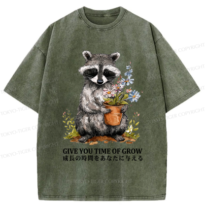 Tokyo-Tiger Nurture with the Raccoon: Growth Takes Time Washed T-Shirt