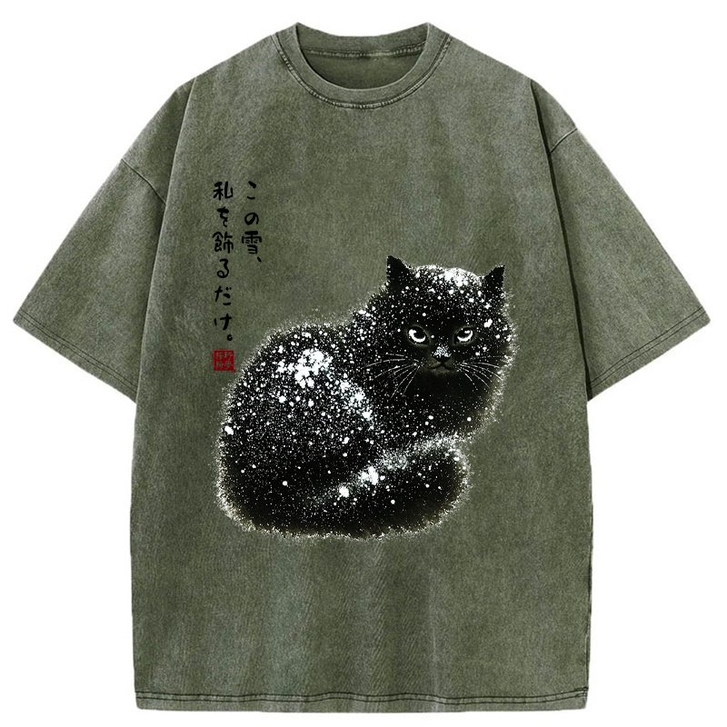 Tokyo-Tiger Black Cat Adorned by Snow Washed T-Shirt