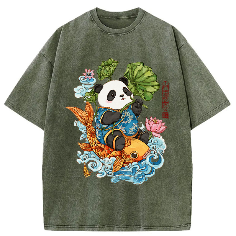 Tokyo-Tiger Lotus Bliss Panda Washed T-Shirt