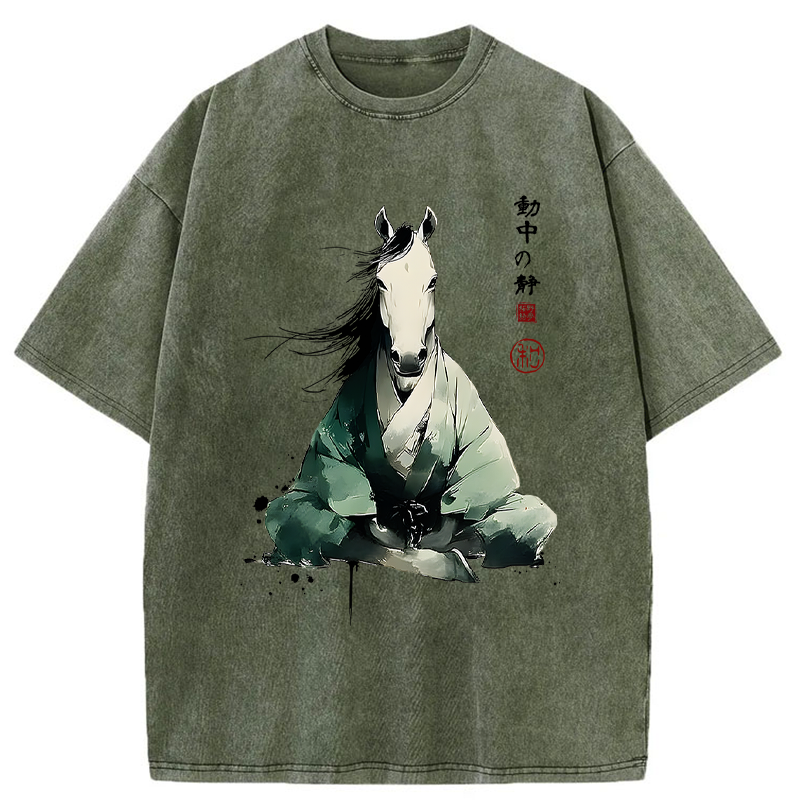 Tokyo-Tiger Zen Stallion Stillness In Motion Washed T-Shirt