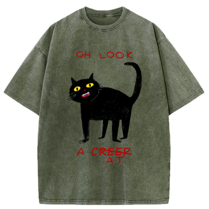 Tokyo-Tiger Funny Creep Cat Washed T-Shirt