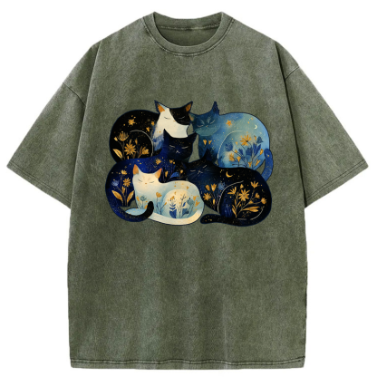 Tokyo-Tiger Recharging Cats Washed T-Shirt