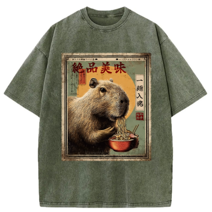 Tokyo-Tiger Capybara's Ultimate Feast Washed T-Shirt