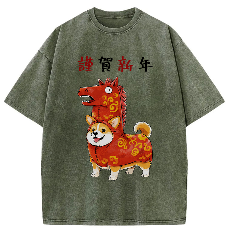 Tokyo-Tiger New Year Corgi Washed T-Shirt