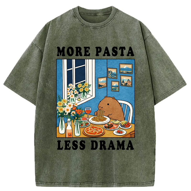 Tokyo-Tiger Capybara：More Pasta, Less Drama Washed T-Shirt