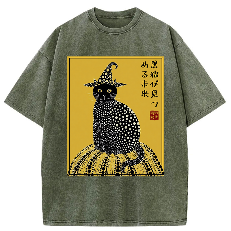 Tokyo-Tiger Black Cat's Glimpse of the Future Washed T-Shirt