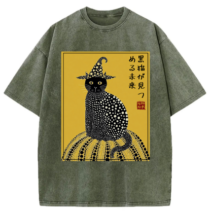 Tokyo-Tiger Black Cat's Glimpse of the Future Washed T-Shirt