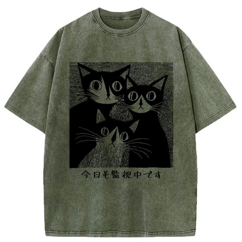Tokyo-Tiger Feline Surveillance Squad Washed T-Shirt