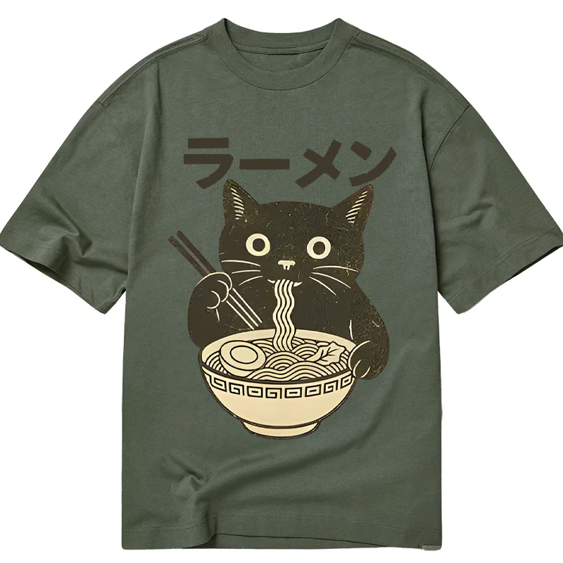 Tokyo-Tiger Simple Black Cat Eating Ramen Classic T-Shirt
