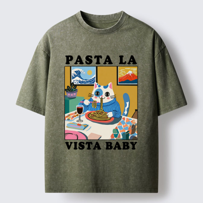Tokyo-Tiger Wine, Pasta, and Meow Washed T-Shirt
