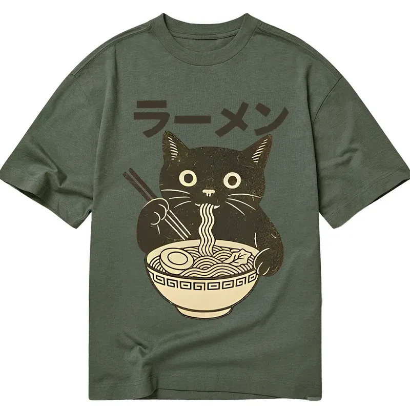 Tokyo-Tiger Simple Black Cat Eating Ramen Classic T-Shirt