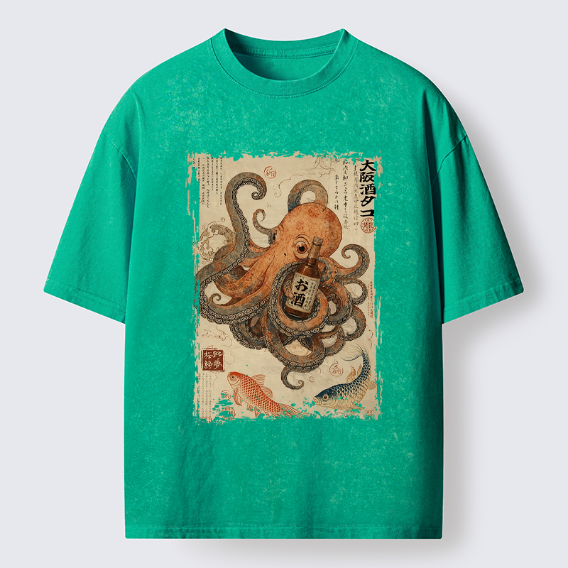 Tokyo-Tiger Osaka Sake & Octopus Washed T-Shirt