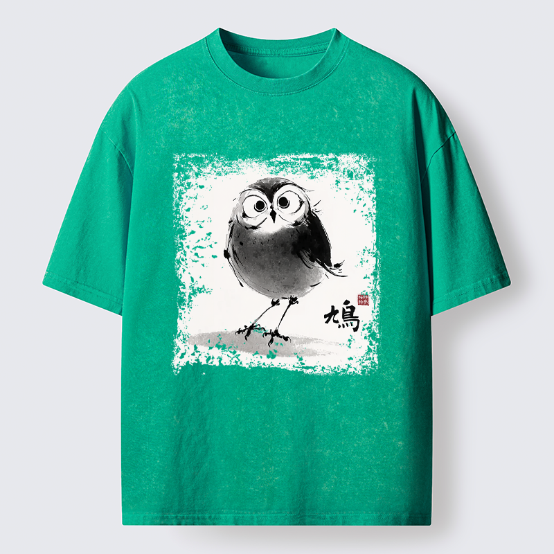 Tokyo-Tiger A Bird In Ink Washed T-Shirt