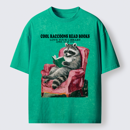 Tokyo-Tiger Cool Raccoon Reads Washed T-Shirt