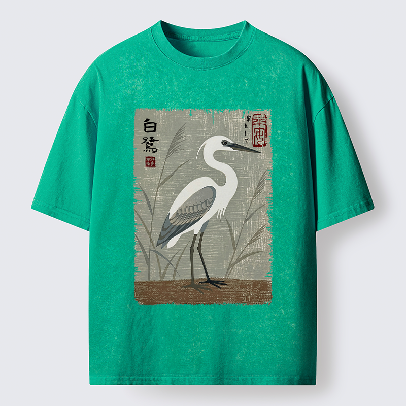 Tokyo-Tiger Graceful Egret Vintage Washed T-Shirt