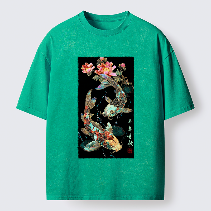 Tokyo-Tiger Everlasting Abundance:Koi & Peony Washed T-Shirt