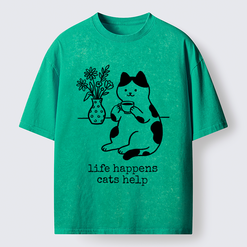 Tokyo-Tiger The "Everything's Fine"Cat Washed T-Shirt
