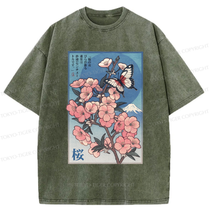Tokyo-Tiger Ukiyoe Japanese Cherry blossoms Poster Washed T-Shirt