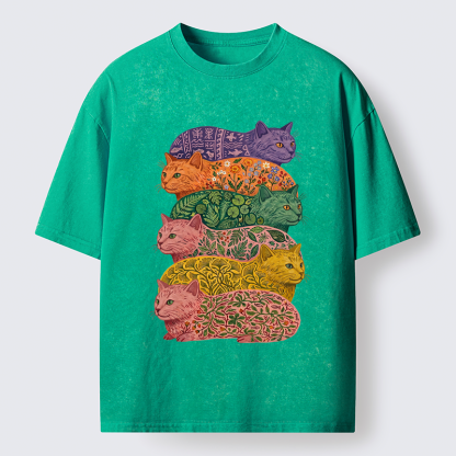 Tokyo-Tiger Botanical Felines Stacking Washed T-Shirt