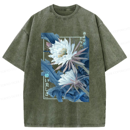 Tokyo-Tiger Vintage Epiphyllum-Short-lived beauty Poster Washed T-Shirt