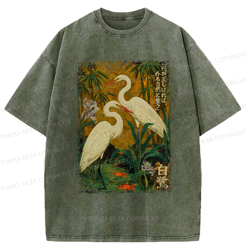 Tokyo-Tiger Egret-shaped straight shadow end Washed T-Shirt