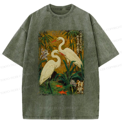 Tokyo-Tiger Egret-shaped straight shadow end Washed T-Shirt