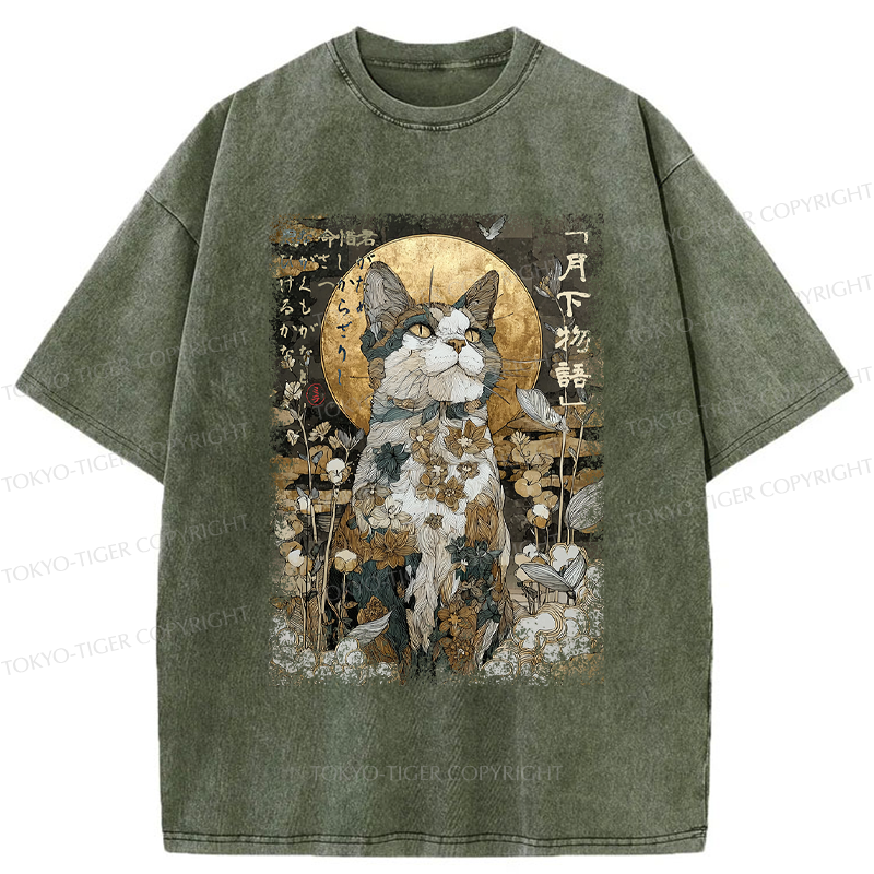Tokyo-Tiger The Ukiyoe Cat: Moon Story Poster Washed T-Shirt