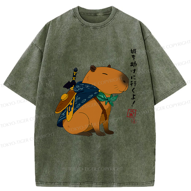 Tokyo-Tiger Capybara Is Going To Rescue The Princess Washed T-Shirt