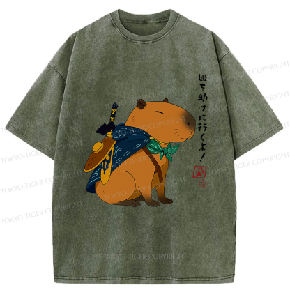 Tokyo-Tiger Capybara Is Going To Rescue The Princess Washed T-Shirt