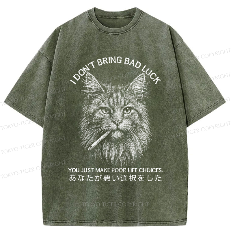 Tokyo-Tiger Cat Don't Bring Bad Luck–It’s Up To You Washed T-Shirt