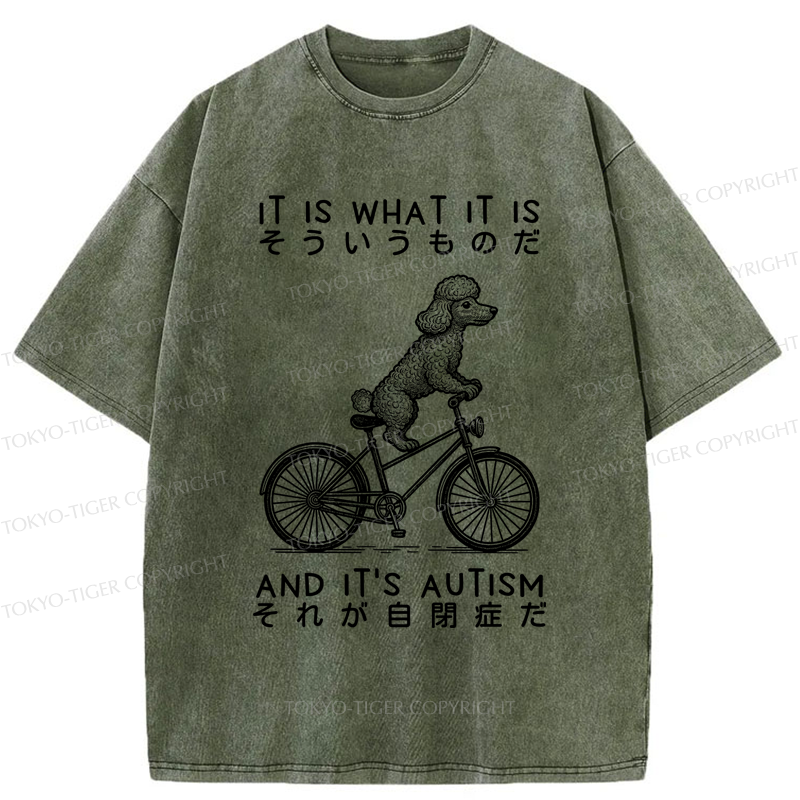 Tokyo-Tiger Cycling Dog Autism Awareness Washed T-Shirt