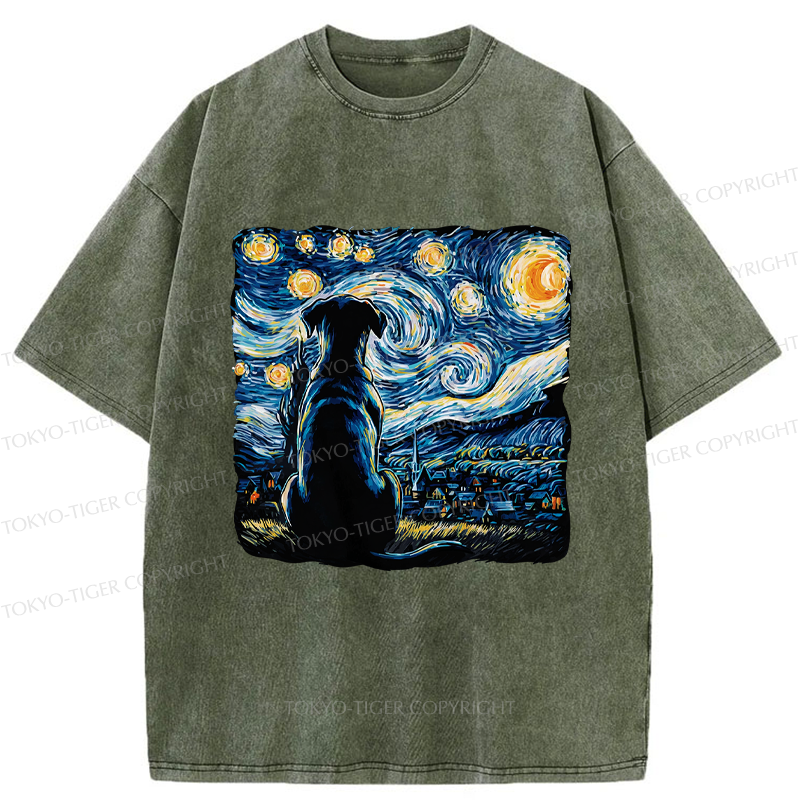 Tokyo-Tiger Starry Night Dog Washed T-Shirt