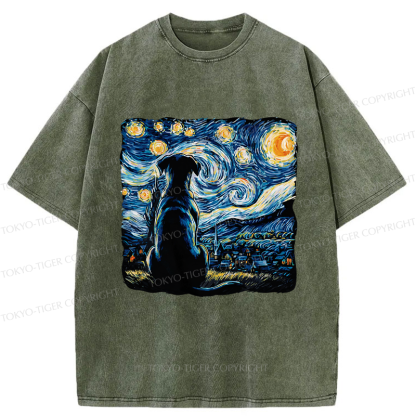 Tokyo-Tiger Starry Night Dog Washed T-Shirt