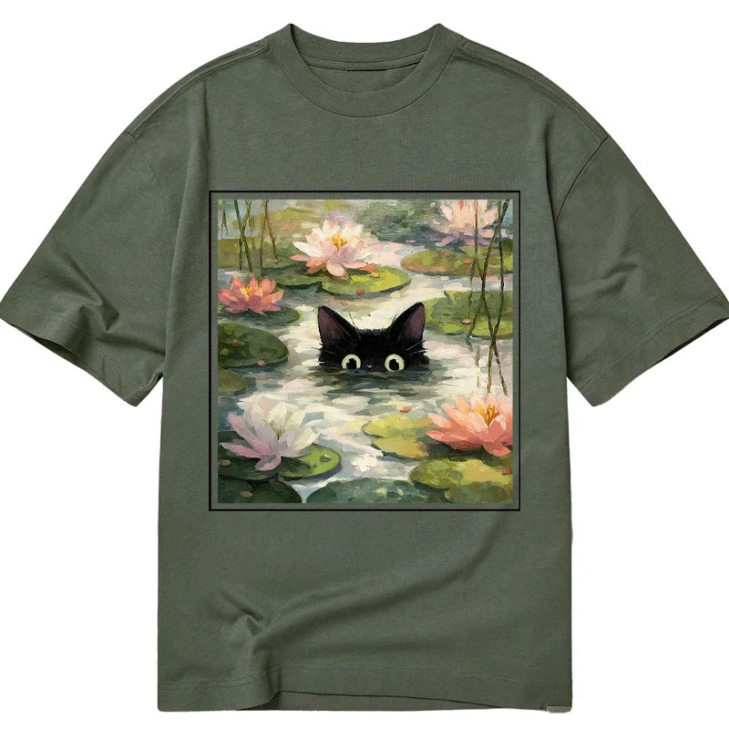 Tokyo-Tiger Black Cat and Lotus Flower Classic T-Shirt